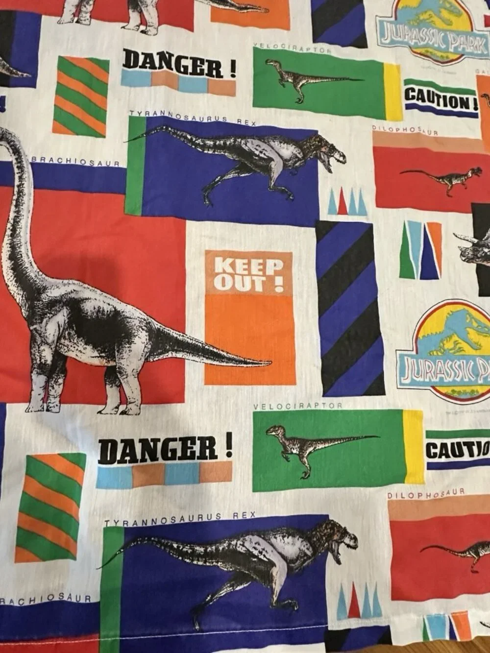 Vtg Jurassic Park Twin Bed Sheet 1992 Bibb USA Dinosaur Name Fabric Craft T Rex